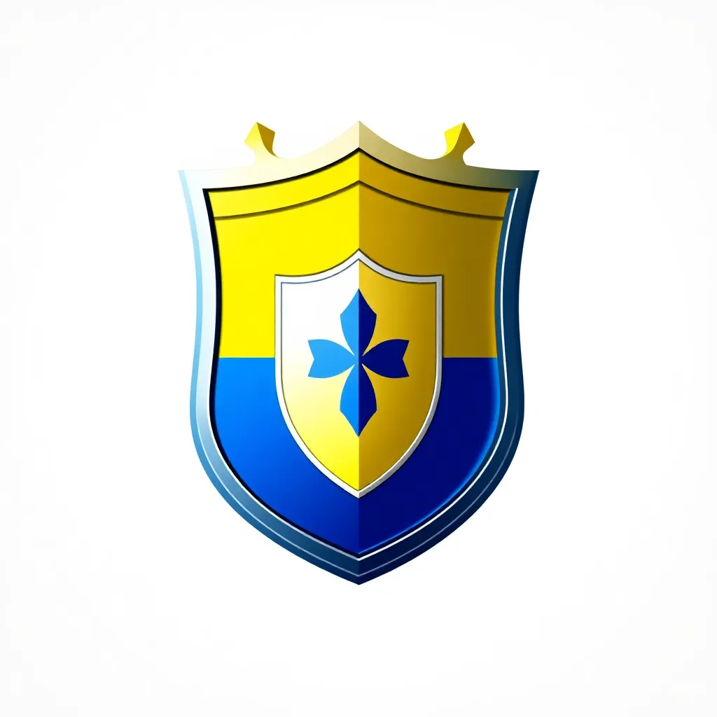 Icono de seguridad con escudo azul y amarillo